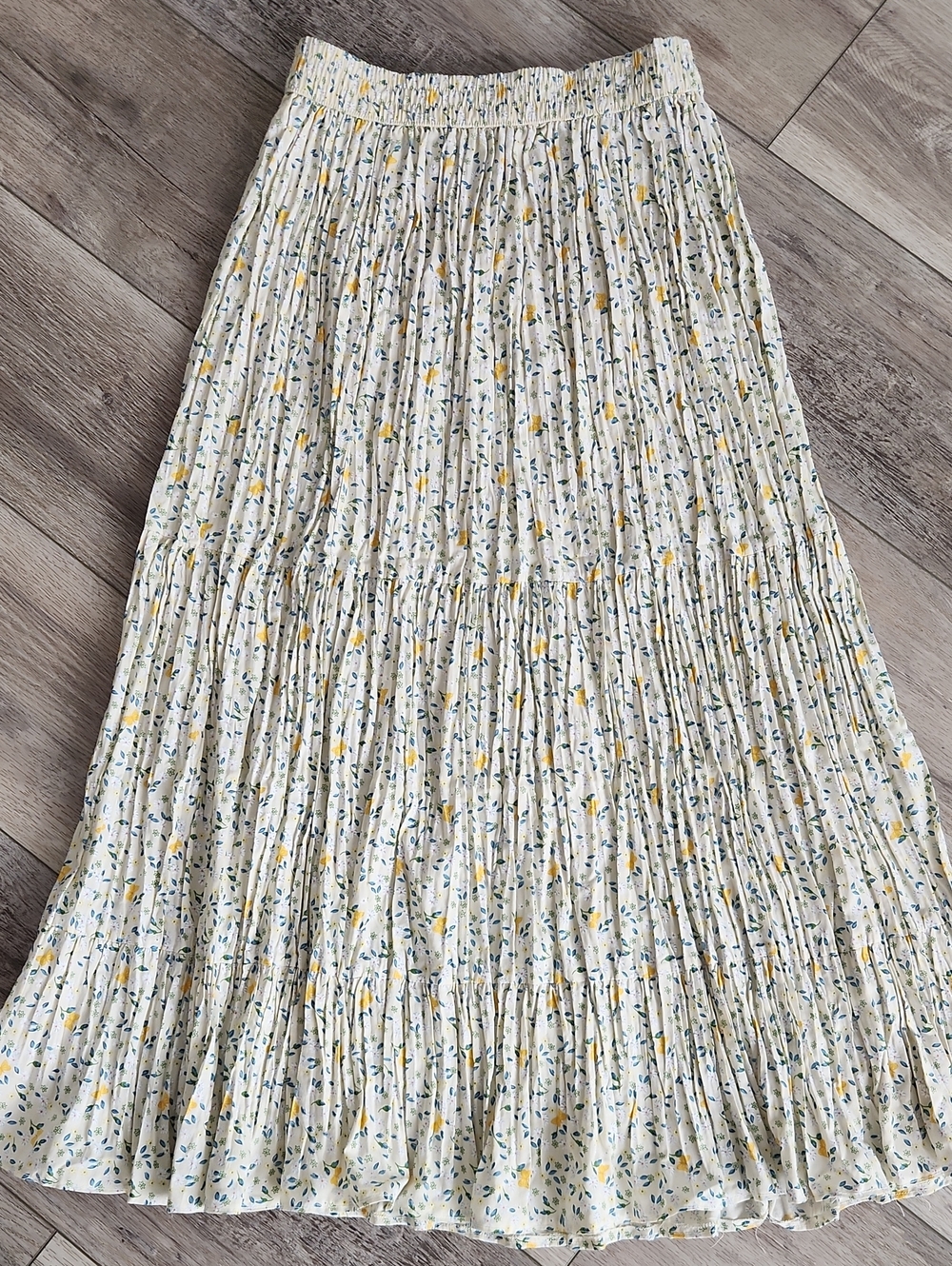Cabin Creek Pleated Maxi Skirt with Yellow Blue & Green Floral Print